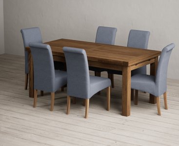 View Extending buxton 180cm rustic solid oak dining table with 6 blue scroll back chairs View Extending buxton 180cm rustic solid oak dining table with 6 blue scroll back chairs