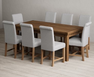 View Extending buxton 180cm rustic solid oak dining table with 8 grey braced chairs View Extending buxton 180cm rustic solid oak dining table with 8 grey braced chairs