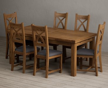 View Extending buxton 180cm rustic solid oak dining table with 6 charcoal grey rustic solid oak chairs View Extending buxton 180cm rustic solid oak dining table with 6 charcoal grey rustic solid oak chairs