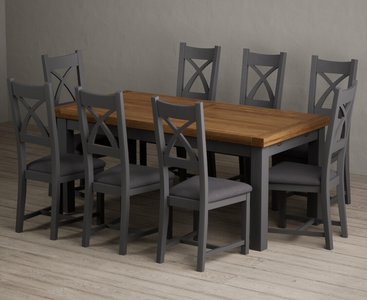 View Extending buxton 180cm oak and charcoal grey dining table with 8 charcoal grey painted chairs View Extending buxton 180cm oak and charcoal grey dining table with 8 charcoal grey painted chairs