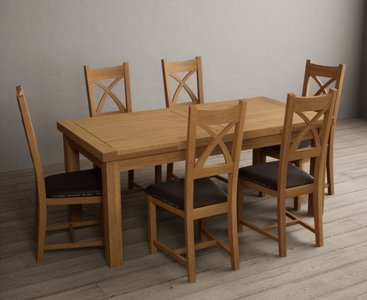 View Extending buxton 180cm solid oak dining table with 6 brown natural solid oak chairs View Extending buxton 180cm solid oak dining table with 6 brown natural solid oak chairs