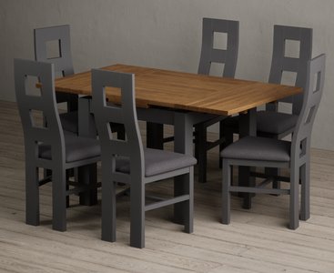 View Extending buxton 90cm oak and charcoal grey dining table with 6 charcoal grey painted chairs View Extending buxton 90cm oak and charcoal grey dining table with 6 charcoal grey painted chairs