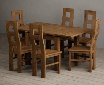 View Extending buxton 90cm rustic solid oak dining table with 6 rustic oak rustic solid oak chairs View Extending buxton 90cm rustic solid oak dining table with 6 rustic oak rustic solid oak chairs