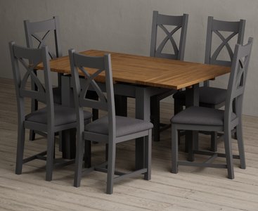 View Extending buxton 90cm oak and charcoal grey dining table with 6 charcoal grey painted chairs View Extending buxton 90cm oak and charcoal grey dining table with 6 charcoal grey painted chairs