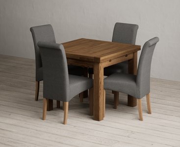 View Extending buxton 90cm rustic solid oak dining table with 4 charcoal grey scroll back chairs View Extending buxton 90cm rustic solid oak dining table with 4 charcoal grey scroll back chairs