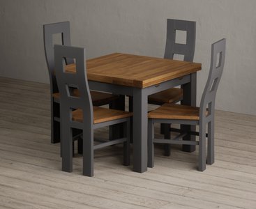 View Extending buxton 90cm oak and charcoal grey dining table with 4 rustic oak painted chairs View Extending buxton 90cm oak and charcoal grey dining table with 4 rustic oak painted chairs