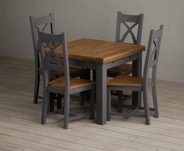 View Extending buxton 90cm oak and charcoal grey dining table with 4 rustic oak painted chairs View Extending buxton 90cm oak and charcoal grey dining table with 4 rustic oak painted chairs
