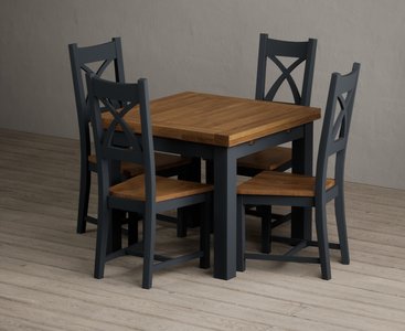 View Extending buxton 90cm oak and dark blue dining table with 4 rustic oak painted chairs View Extending buxton 90cm oak and dark blue dining table with 4 rustic oak painted chairs