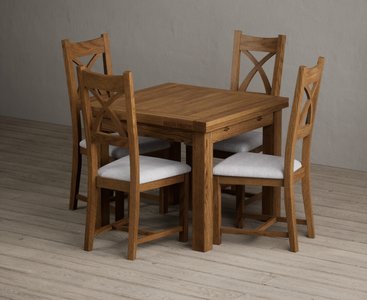 View Extending buxton 90cm rustic solid oak dining table with 4 light grey rustic solid oak chairs View Extending buxton 90cm rustic solid oak dining table with 4 light grey rustic solid oak chairs