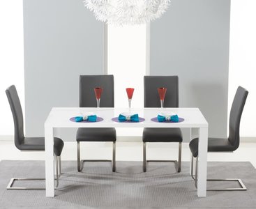 View Seattle 160cm white high gloss dining table with 4 black austin chairs View Seattle 160cm white high gloss dining table with 4 black austin chairs