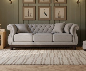 View Harrow chesterfield grey linen fabric 3 seater sofa View Harrow chesterfield grey linen fabric 3 seater sofa