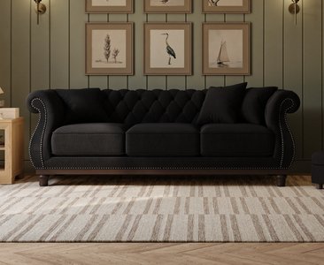 View Harrow chesterfield black linen fabric 3 seater sofa View Harrow chesterfield black linen fabric 3 seater sofa