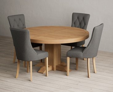 View Helmsley 150cm round oak dining table with 6 grey beatrix chairs View Helmsley 150cm round oak dining table with 6 grey beatrix chairs