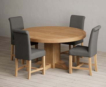 View Helmsley 150cm solid oak round pedestal dining table with 4 charcoal grey braced chairs View Helmsley 150cm solid oak round pedestal dining table with 4 charcoal grey braced chairs