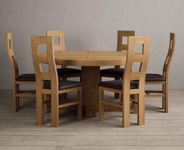 View Helmsley 150cm solid oak round pedestal dining table with 6 brown natural chairs View Helmsley 150cm solid oak round pedestal dining table with 6 brown natural chairs