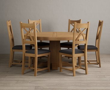 View Helmsley 150cm solid oak round pedestal dining table with 6 charcoal grey natural solid oak chairs View Helmsley 150cm solid oak round pedestal dining table with 6 charcoal grey natural solid oak chairs