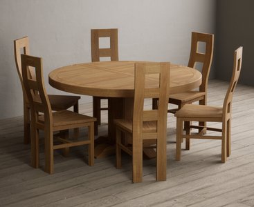 View Helmsley 150cm solid oak round pedestal dining table with 8 oak natural chairs View Helmsley 150cm solid oak round pedestal dining table with 8 oak natural chairs