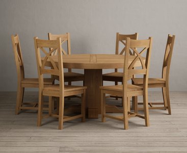 View Helmsley 150cm solid oak round pedestal dining table with 6 oak natural chairs View Helmsley 150cm solid oak round pedestal dining table with 6 oak natural chairs