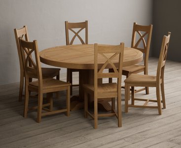 View Helmsley 150cm solid oak round pedestal dining table with 8 oak natural chairs View Helmsley 150cm solid oak round pedestal dining table with 8 oak natural chairs