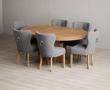 View Extending helmsley solid oak pedestal dining table with 6 grey keswick chairs View Extending helmsley solid oak pedestal dining table with 6 grey keswick chairs