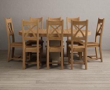 View Extending helmsley oak and cream painted pedestal dining table with 8 oak natural chairs View Extending helmsley oak and cream painted pedestal dining table with 8 oak natural chairs