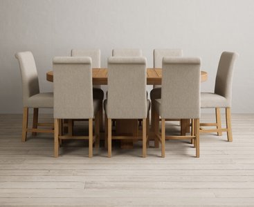 View Extending helmsley solid oak pedestal dining table with 8 natural braced chairs View Extending helmsley solid oak pedestal dining table with 8 natural braced chairs