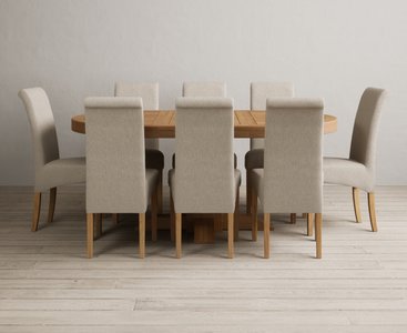View Extending helmsley solid oak pedestal dining table with 8 natural scroll back chairs View Extending helmsley solid oak pedestal dining table with 8 natural scroll back chairs