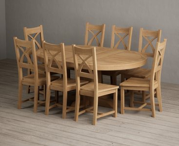 View Extending helmsley solid oak pedestal dining table with 8 oak natural chairs View Extending helmsley solid oak pedestal dining table with 8 oak natural chairs