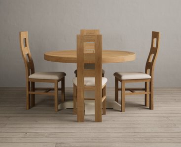 View Extending helmsley oak and cream painted pedestal dining table with 4 linen natural chairs View Extending helmsley oak and cream painted pedestal dining table with 4 linen natural chairs
