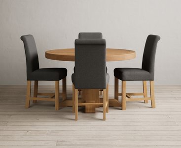 View Extending helmsley solid oak pedestal dining table with 4 charcoal grey braced chairs View Extending helmsley solid oak pedestal dining table with 4 charcoal grey braced chairs