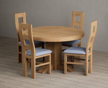 View Extending helmsley oak pedestal dining table with 4 blue natural chairs View Extending helmsley oak pedestal dining table with 4 blue natural chairs
