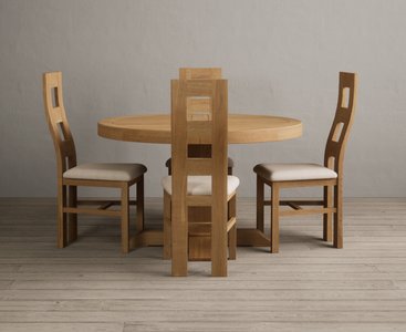 View Extending helmsley solid oak pedestal dining table with 4 linen natural chairs View Extending helmsley solid oak pedestal dining table with 4 linen natural chairs