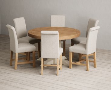 View Extending helmsley oak and cream painted pedestal dining table with 6 natural braced chairs View Extending helmsley oak and cream painted pedestal dining table with 6 natural braced chairs