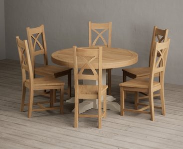 View Extending helmsley oak and cream painted pedestal dining table with 6 oak natural chairs View Extending helmsley oak and cream painted pedestal dining table with 6 oak natural chairs