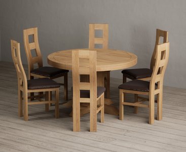 View Extending helmsley solid oak pedestal dining table with 6 brown natural chairs View Extending helmsley solid oak pedestal dining table with 6 brown natural chairs