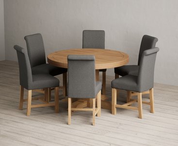 View Extending helmsley solid oak pedestal dining table with 6 charcoal grey braced chairs View Extending helmsley solid oak pedestal dining table with 6 charcoal grey braced chairs