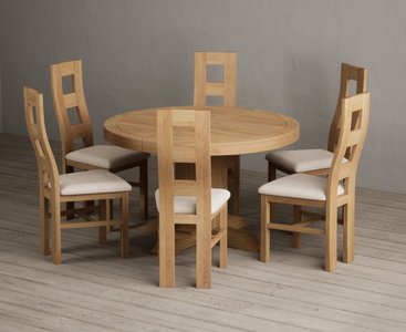 View Extending helmsley solid oak pedestal dining table with 6 linen natural chairs View Extending helmsley solid oak pedestal dining table with 6 linen natural chairs