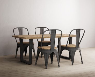 View Herringbone 190cm solid oak and metal dining table with 6 oak herringbone chairs View Herringbone 190cm solid oak and metal dining table with 6 oak herringbone chairs