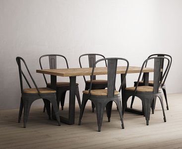 View Herringbone 190cm solid oak and metal dining table with 6 oak herringbone chairs View Herringbone 190cm solid oak and metal dining table with 6 oak herringbone chairs