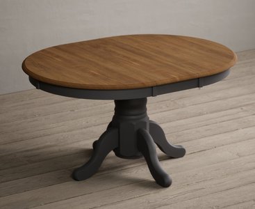 View Extending hertford 100cm - 130cm oak and charcoal grey painted pedestal dining table View Extending hertford 100cm - 130cm oak and charcoal grey painted pedestal dining table