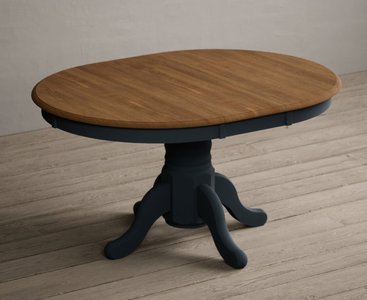 View Extending hertford 100cm - 130cm oak and dark blue painted pedestal dining table View Extending hertford 100cm - 130cm oak and dark blue painted pedestal dining table
