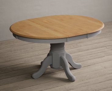 View Extending hertford 100cm - 130cm oak and light grey painted pedestal dining table View Extending hertford 100cm - 130cm oak and light grey painted pedestal dining table