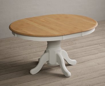 View Extending hertford 100cm - 130cm oak and signal white painted pedestal dining table View Extending hertford 100cm - 130cm oak and signal white painted pedestal dining table