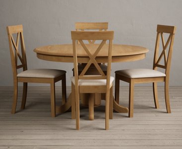 View Hertford 120cm fixed top solid oak round pedestal table with 4 linen hertford chairs View Hertford 120cm fixed top solid oak round pedestal table with 4 linen hertford chairs