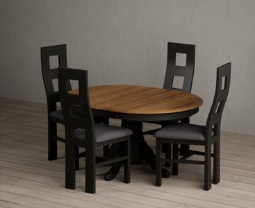 View Extending hertford 100cm - 130cm oak and black painted pedestal dining table with 4 charcoal grey painted chairs View Extending hertford 100cm - 130cm oak and black painted pedestal dining table with 4 charcoal grey painted chairs
