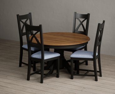 View Hertford 120cm fixed top oak and black painted dining table with 4 rustic oak painted chairs View Hertford 120cm fixed top oak and black painted dining table with 4 rustic oak painted chairs