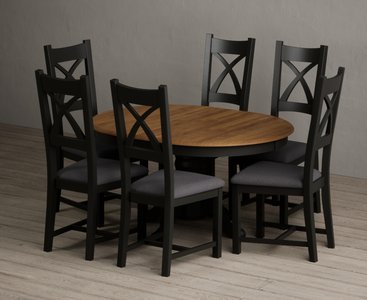 View Extending hertford 100cm - 130cm oak and black painted pedestal dining table with 6 charcoal grey painted chairs View Extending hertford 100cm - 130cm oak and black painted pedestal dining table with 6 charcoal grey painted chairs