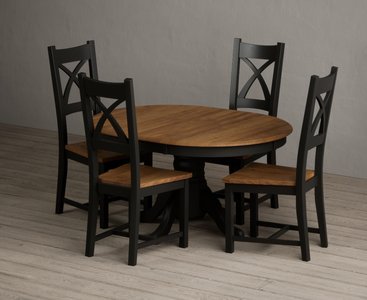 View Extending hertford 100cm - 130cm oak and black painted pedestal dining table with 4 rustic oak painted chairs View Extending hertford 100cm - 130cm oak and black painted pedestal dining table with 4 rustic oak painted chairs