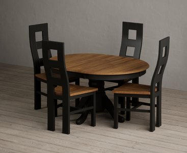 View Extending hertford 100cm - 130cm oak and black painted pedestal dining table with 4 rustic oak painted chairs View Extending hertford 100cm - 130cm oak and black painted pedestal dining table with 4 rustic oak painted chairs