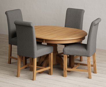 View Extending hertford 100cm - 130cm solid oak pedestal dining table with 4 charcoal grey braced chairs View Extending hertford 100cm - 130cm solid oak pedestal dining table with 4 charcoal grey braced chairs